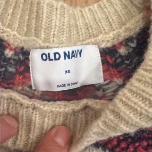 Women's Fair Isle Sweater - Cream and Pink-XS - Picture 3 of 3